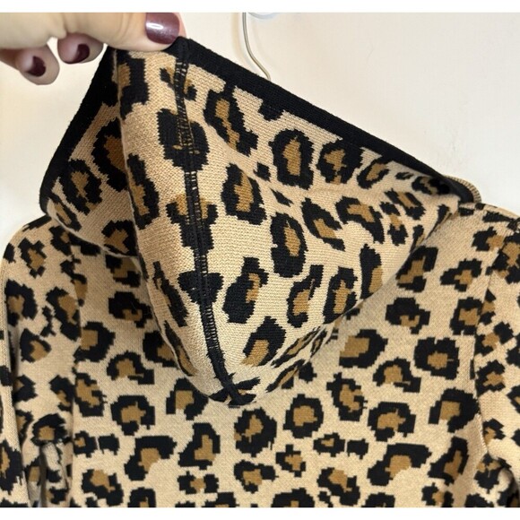 RACHEL ZOE Leopard Print Open Front Hooded Cardigan Women XS Pockets Sweater - Picture 8 of 9